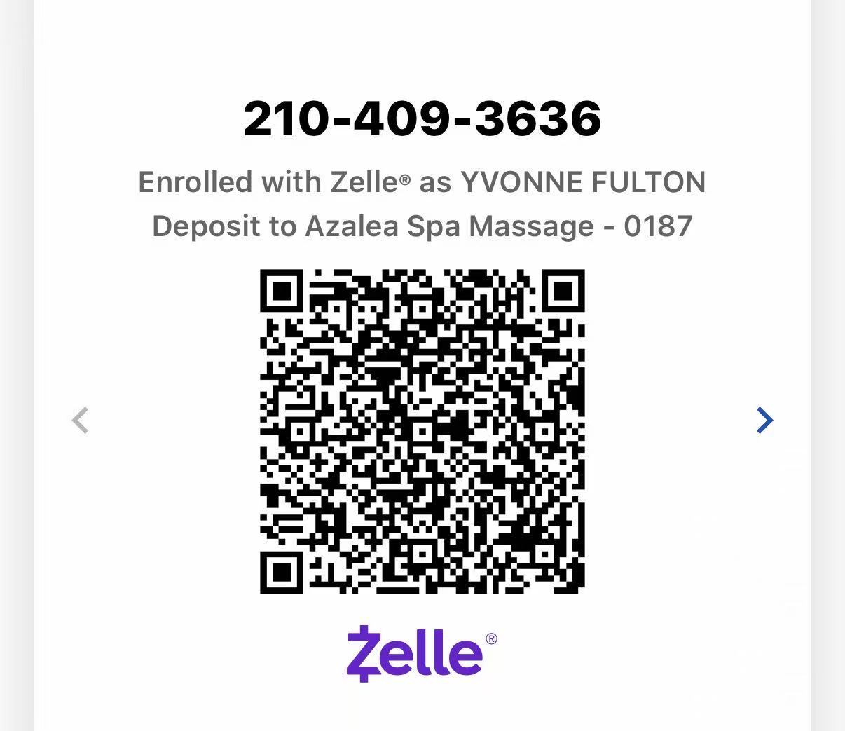 Zelle QR Code — 210-409-3636